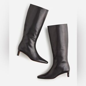 Madewell Black Leather Mid-Knee Kitten Heel Boots